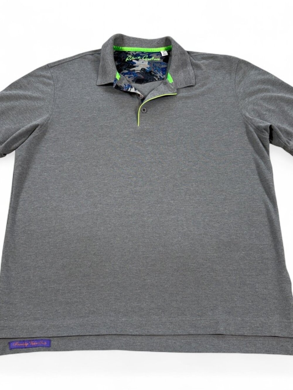 Robert Graham Polo Shirt L Gray Cotton Blend Neon Trim Classic Fit